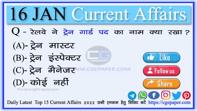 16 January 2022 Current Affairs in Hindi