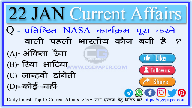 22 January 2022 Current Affairs in Hindi