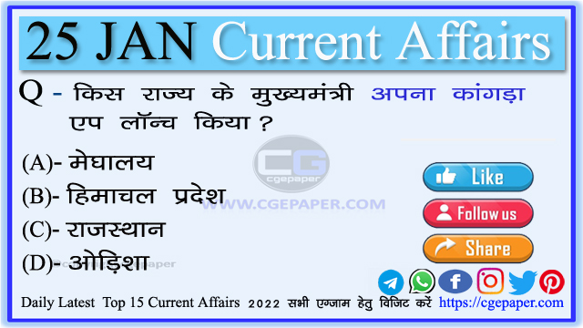 25 January 2022 Current Affairs in Hindi