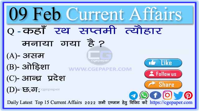 9 February 2022 Current Affairs in Hindi