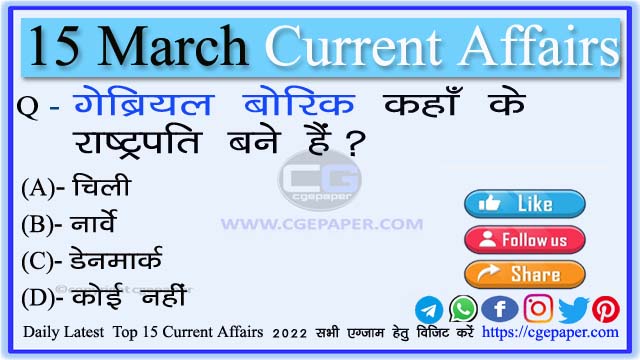 15 March 2022 Current Affairs in Hindi