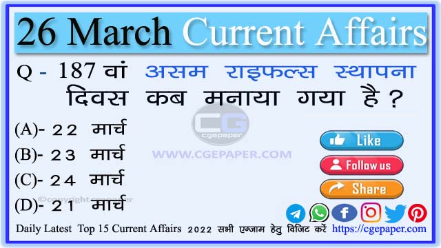 26 March 2022 Current Affairs in Hindi
