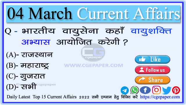 4 March 2022 Current Affairs in Hindi