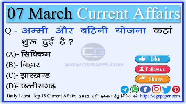 7 March 2022 Current Affairs in Hindi