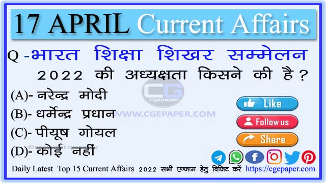 17 April 2022 Current Affairs In Hindi