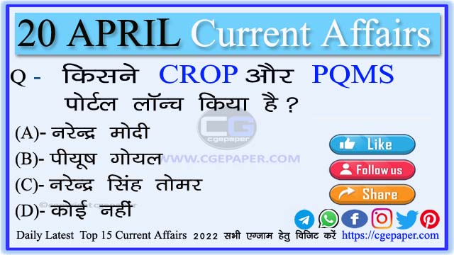 20 April 2022 Current Affairs In Hindi