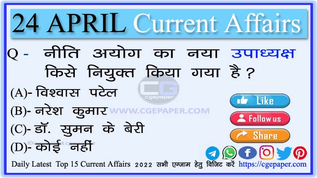 24 April 2022 Current Affairs In Hindi