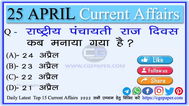 25 April 2022 Current Affairs In Hindi