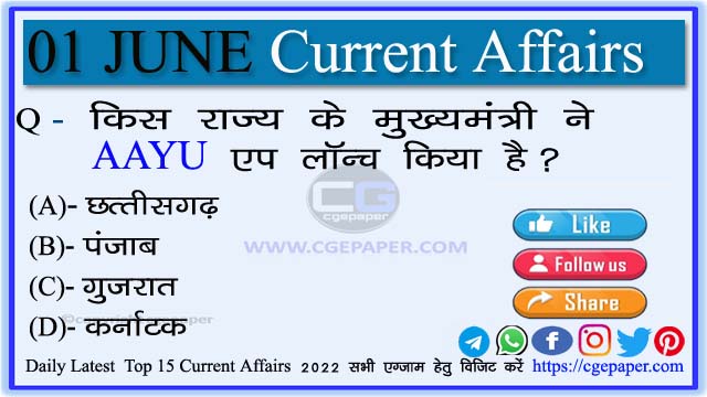 1 June 2022 Current Affairs in Hindi