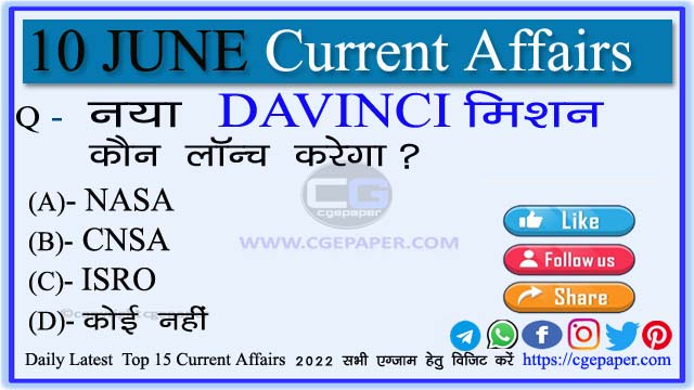 10 June 2022 Current Affairs in Hindi