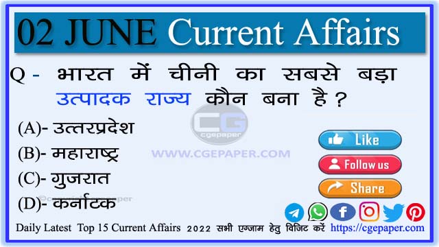 2 June 2022 Current Affairs in Hindi
