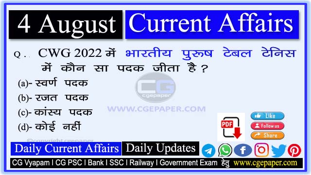 4 August 2022 Current Affairs in Hindi