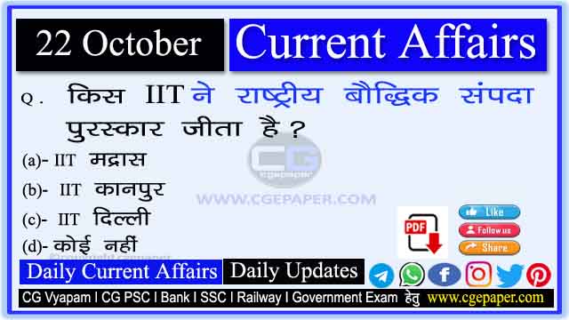 22 October 2022 Current Affairs in Hindi
