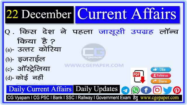 22 December 2022 Current Affairs in Hindi PDF